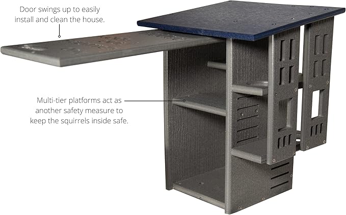 JCS Wildlife Ultimate Wooden Squirrel House, Multi-Tier Squirrel Nesting House with Predator Guards, Weather-Resistant Recycled Poly Lumber, Easy-Clean Tree House for Outside, Blue & Gray
