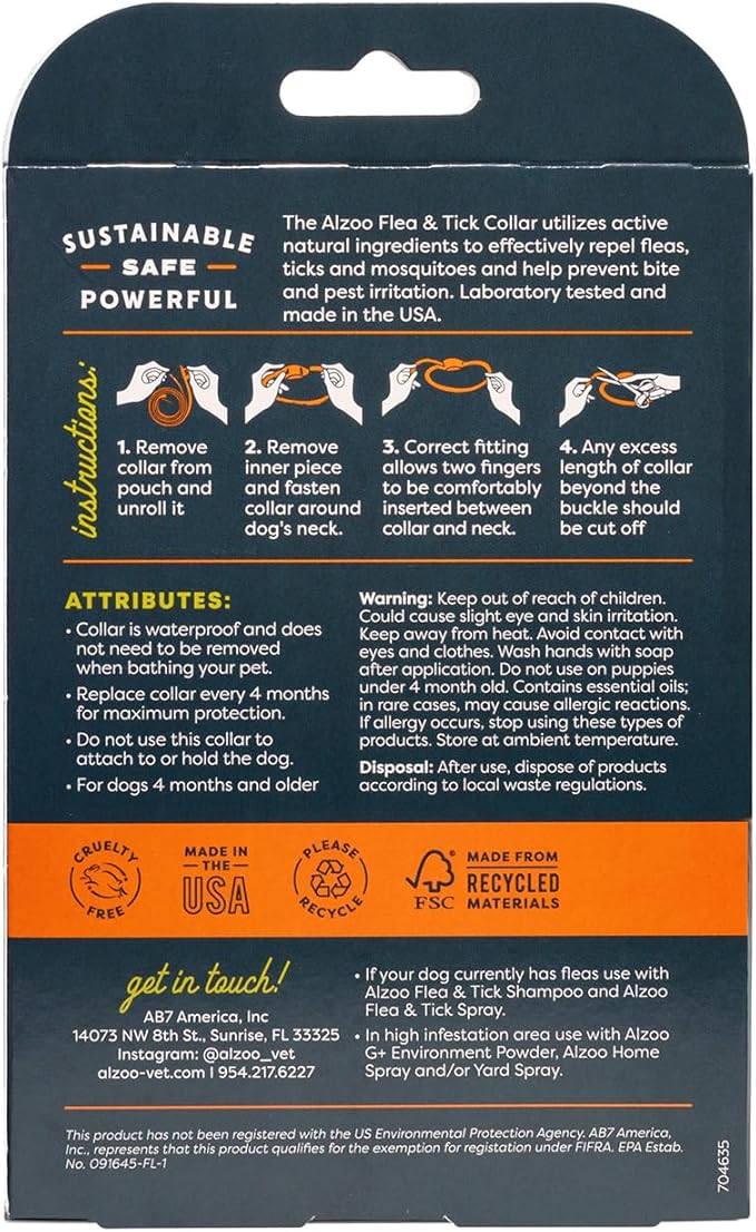 ALZOO Flea & Tick Dog Collar - Helps Repel Fleas, Ticks & Mosquitoes - 100% Plant-Based Active Ingredients - Waterproof - Up to 4 Months Protection - Medium-Sized Dogs: 16-40 lbs - Pack of 2