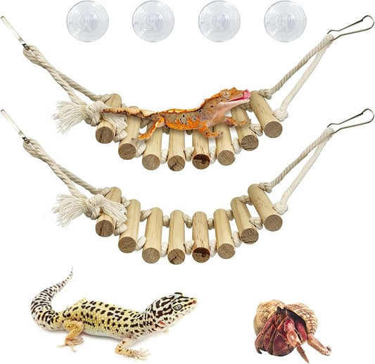 VCEPJH 2pcs Reptile Bridge Leopard Gecko Climbing Ladder Wooden Basking Lounger Reptile Tank Accessories for Hermit Crab Juvenile Bearded Dragon Chameleon Small Lizard Tree Frog and Turtle