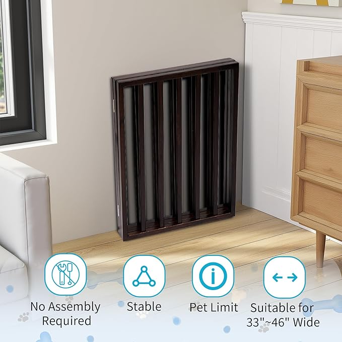 BONNLO Free Standing Dog Gate Indoor, Foldable Pet Gate for Dogs and Puppy, 24" Height Wooden Dog Gates for Doorways Extra Wide/Stairs/Hallways (Walnut, 3 Panel)