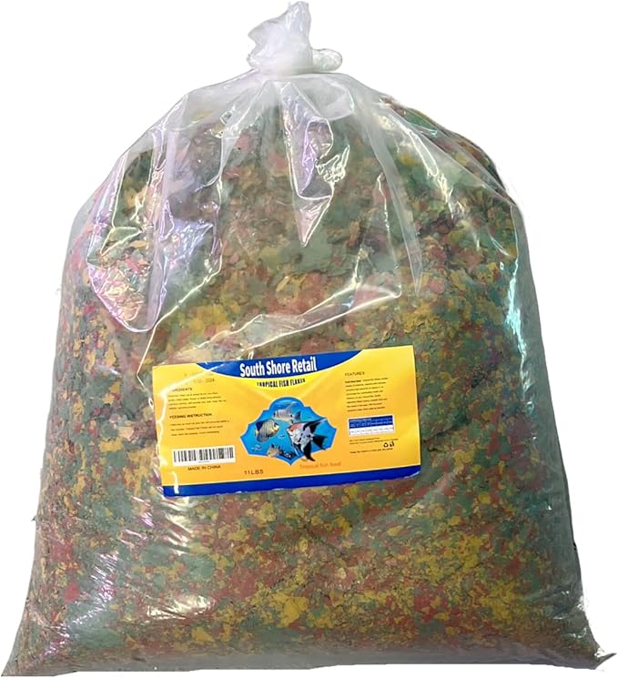 Tropical Color Enhancing Fish Food Flakes - 11lb Bulk Fish Food| Veteran Owned Small Business - Suitable for all Freshwater, Marine, Pond, And Goldfish | Made with Shrimp, and Spirulina