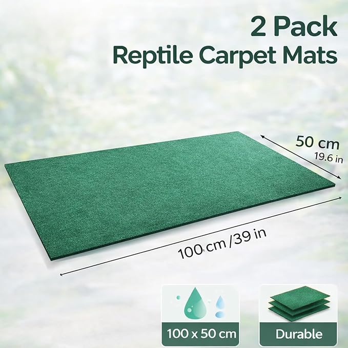 HERCOCCI 2 Pack Reptile Carpet, 39’’ x 20’’ Terrarium Bedding Substrate Liner Reptile Cage Mat Tank Accessories for Bearded Dragon Lizard Tortoise Leopard Gecko Snake (Green)