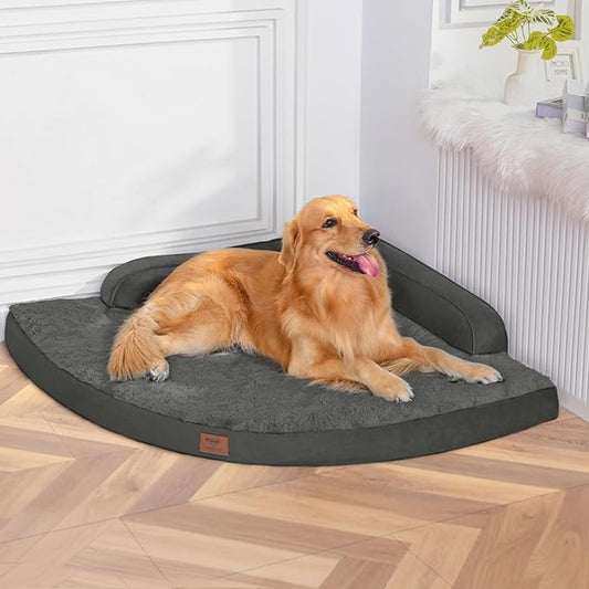 MEKIY Large Dog Bed - XL Orthopedic Egg-Crate Memory Foam Dog Beds with Removable Washable Cover, Waterproof Pet Beds with Non-Slip Bottom, Dark Grey