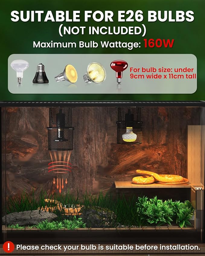 GlowUp Retractable Reptile Heat Lamp Lampshade Holder,150 Watt Ceramic Heat Emitter Guard with Anti-hot Bracket,ON/Off Switch for Chick,Lizard,Snake,Turtle,Plant (Bulb Not Included)
