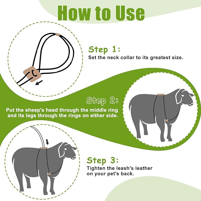 Goat Harness & Leash, Adjustable Step-in Sheep Harness, Goat Accessories, Livestock Halter Supplies for Goats and Sheep (Extra Large)