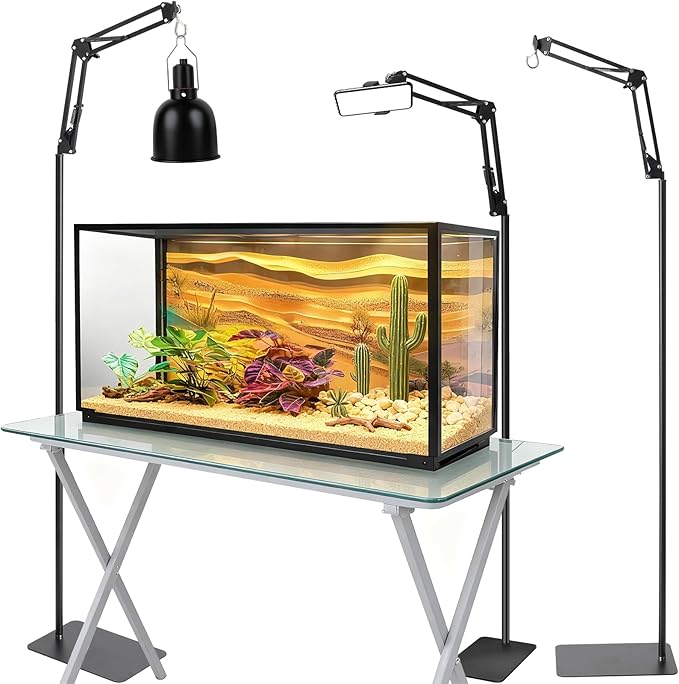 Ihomepark Reptile Lamp Stand, 15-46”Adjustable Heat Lamp Stand with 360°Rotating Arm & Heavy Duty Base, Floor Standing Reptile Light Holder for Bearded Dragon Turtles Snake and Chicks