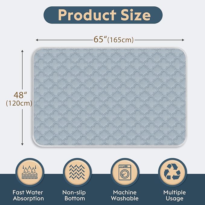 FunFurry Washable Pee Pads for Dogs - 1 Pack Reusable Pee Pads，Waterproof Puppy Pads，Pet Training Pads，Super Absorbent with Dog Paw Shape Non-Slip Backing (Light Grey, 48" X 65" - 1 Pack)