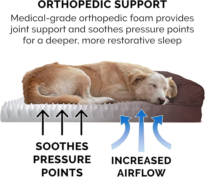 FurHaven Soft, Orthopedic Foam Sofa Dog Bed with Washable & Removable Cover - Quilted - Coffee, Dogs Up to 35 lbs - Medium