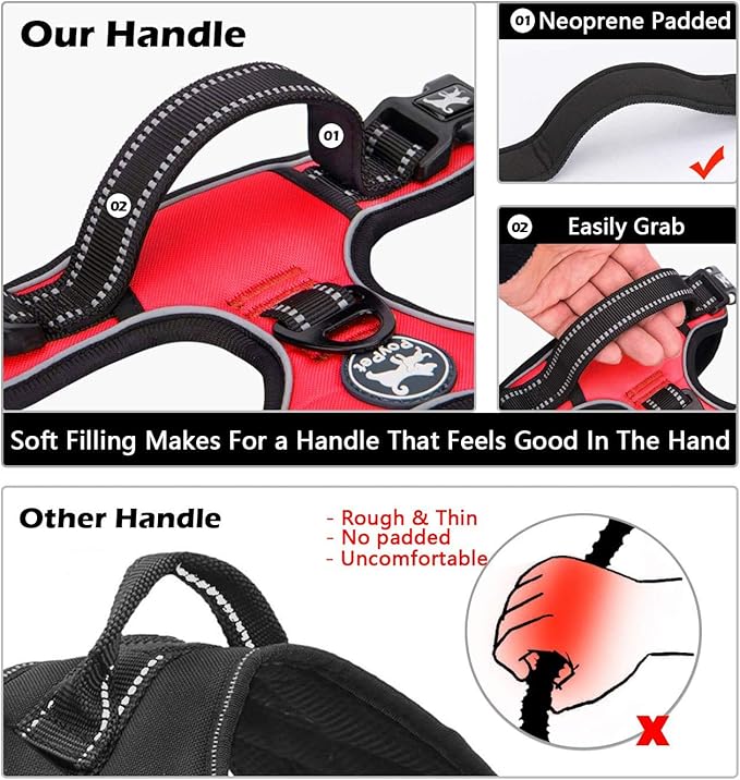 PoyPet Dog Harness No Pull, Reflective Adjustable No Choke Pet Vest with Front & Back Clips, Soft Padded and Control Training Handle for Large Dogs (Red, XL)