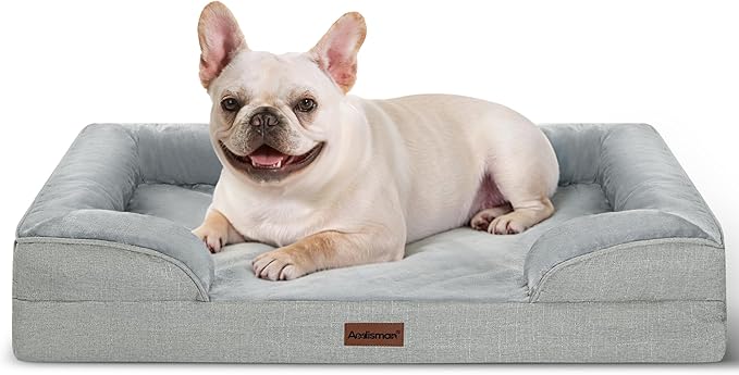 aodisman Orthopedic Dog Bed Medium Size Dogs, Waterproof Memory Foam Sofa Pet Beds with Sides,Cozy Egg-Crate Foam with Extra Head and Neck Support, Washable Cover & Nonslip Bottom,Light Grey