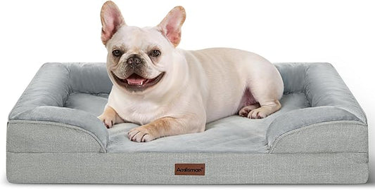 aodisman Orthopedic Dog Bed Medium Size Dogs, Waterproof Memory Foam Sofa Pet Beds with Sides,Cozy Egg-Crate Foam with Extra Head and Neck Support, Washable Cover & Nonslip Bottom,Light Grey