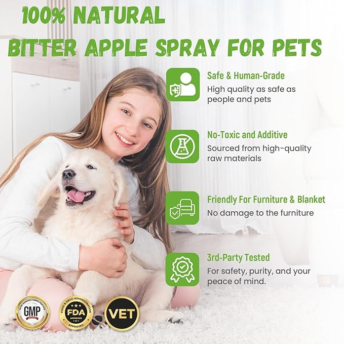 No Chew Spray for Dogs, Bitter Apple Spray for Dogs Cats Anti Chewing Licking from Furniture, Bandages, Dog Training & Behavior Aids Spray, Indoor & Outdoor Use, 200ML (Colorless, 1-Pack)
