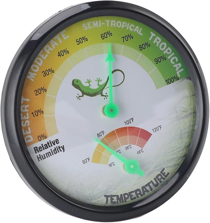 Compact Mechanical Thermometer and Hygrometer for Reptiles, Temperature and Humidity Indicator, No Battery Required, 74mm Dial, Clear Scale