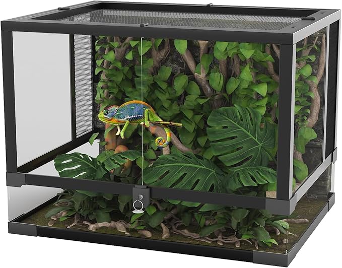 34 Gallon Reptile Tall Glass Terrarium 24" X 18" X 18" - Anti-Escape Design, Dual-Climate Water-Tight Base for Easy Maintenance,Reptile Enclosure with Top Screen Ventilation