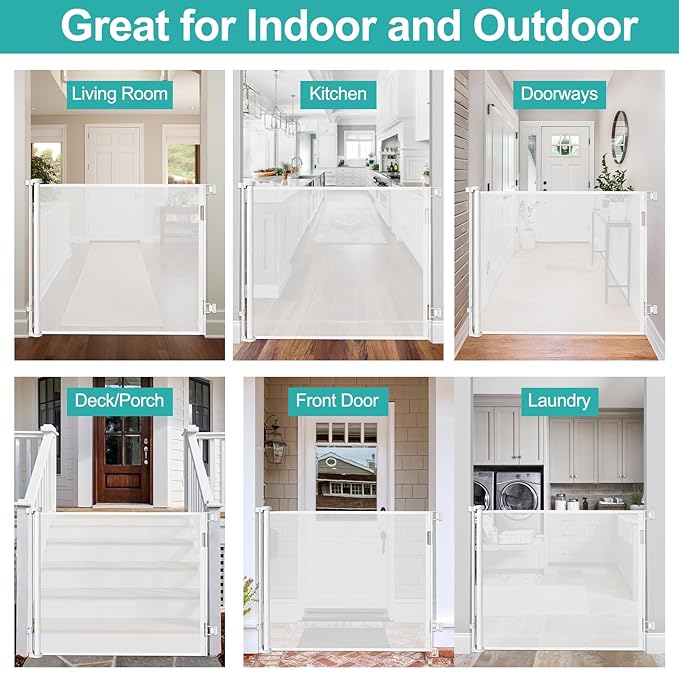 42 Inch Extra Tall Baby Gates for Doorways 55" Wide Retractable Dog Gate Indoor 3.5ft Extra Tall Baby Gates for Dogs Outdoor Retractable Gate for Stairs Prevent Kids/Pets from Jumping Over, White