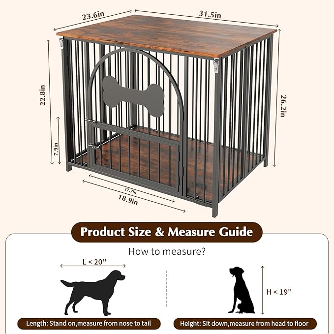 HavenlyYouth 31.5 Inch Dog Crate Furniture, Modern Side End Table Style Dog Cage, Heavy Duty Dog Kennel for Medium Dogs up to 45 lb, Double-Door Cage with Lock Indoor