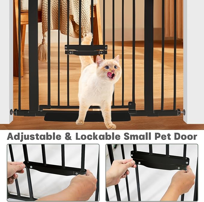 SHYUJAJIE 37 Inch Tall Baby Gate with Small Cat Door, Adjustable 29.5" and -40.55",Auto Close Dog Gate Pet Gate Easy Walk Thru Pet Door for Stairs, Doorway, House, Pressure Mounted Safety Child Gate