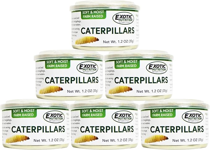 Canned Caterpillars (1.2 oz. 6 Pack) - Healthy High Protein Insect Treat - Hedgehogs, Sugar Gliders, Reptiles, Wild Birds, Chickens, Lizards, Bearded Dragons, Skunks, Opossums, Fish, Amphibians