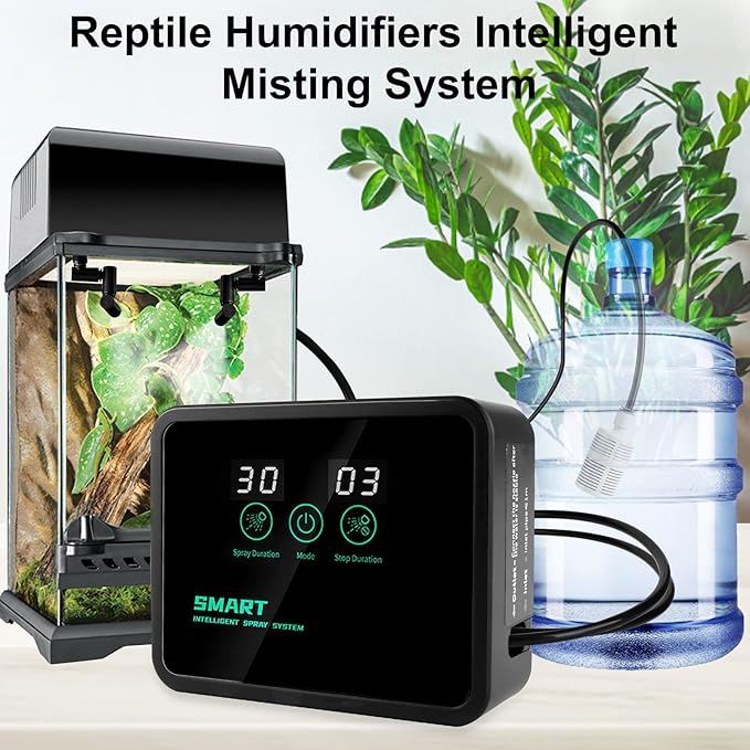 Reptile Humidifier, Intelligent Misting System with Timer, 360 Reptile Fogger for Chameleon, Lizard, Snake, Turtle, Frog, Amphibian, Rainforest Plants