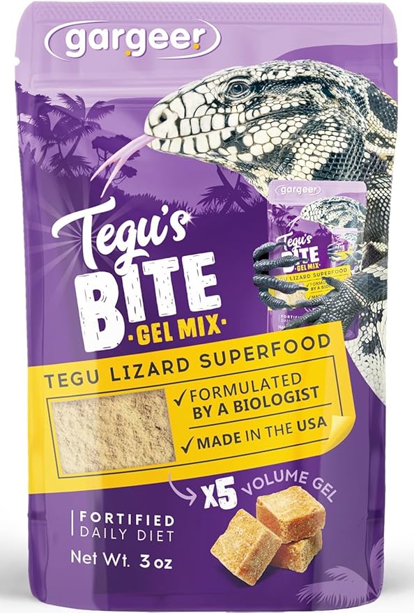 Gargeer 3oz Tegu Lizard Food. Complete Gel Diet for Both Juveniles and Adults. Proudly Made in The USA, Using Premium Ingredients, Fortified Gourmet Formula. Enjoy!
