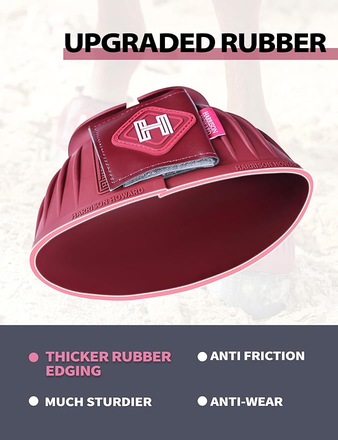 Harrison Howard Rubber Pull-on Bell Boots with Fleece Lining and Touch-Close Tapes Hoof Overreach Protection for Horses