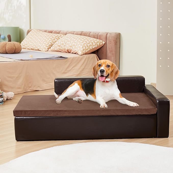 VEVOR Dog Bed, Dog Couch for Small Dogs and Cats, Leather Pet Sofa and Chair, 60 lbs Load Capacity, Black/Brown