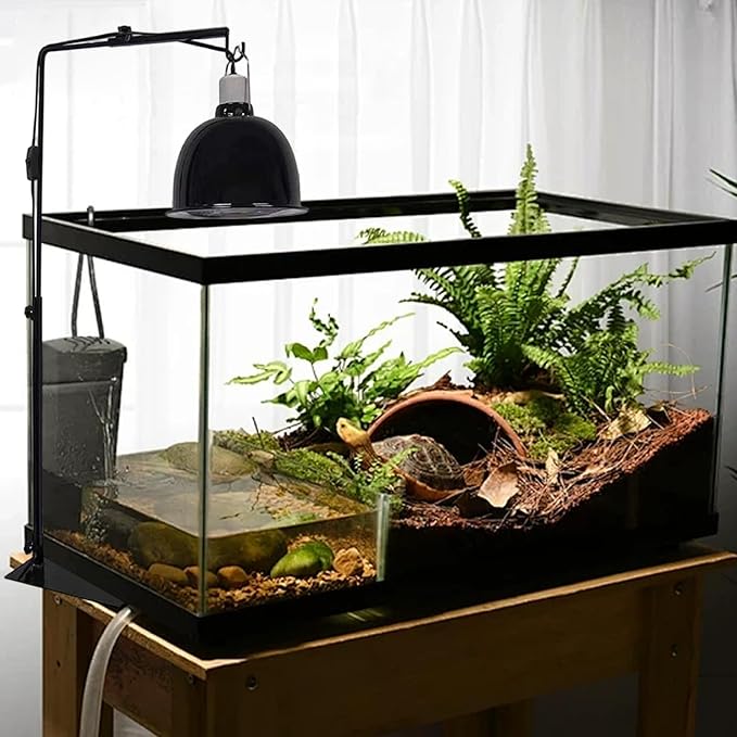 Reptile Lamp Stand Detachable & Extendable Metal Aquarium Light Riser with Hook and Stand Width Height Adjustable for Amphibian Terrarium Aquarium Tank