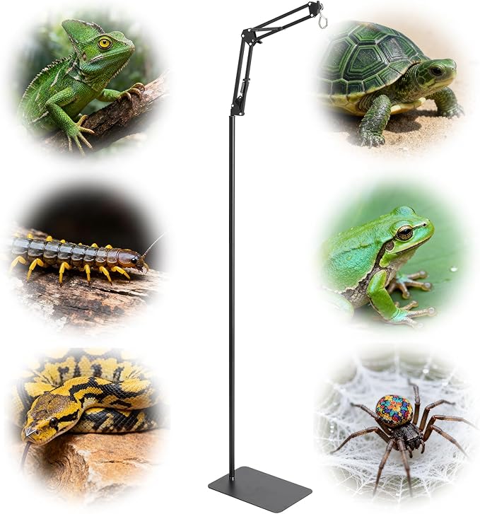 Reptile Lamp Stand, 15-46 Inch Heat Lamp Stand with Sturdy Base, Adjustable Reptile Heat Lamp Stand Holder for Bearded Dragon Turtles Snake and Chicks
