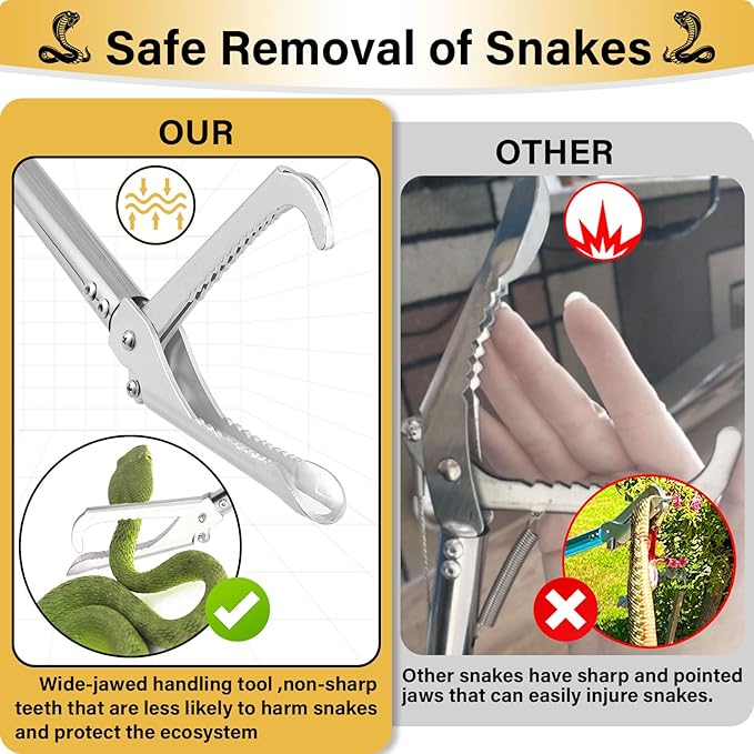 Snake Grabber Tool, 69" Snake Tongs Grabber for Rattlesnake Heavy Duty Professional Folding Snake Feeding Tongs Wide Jaw Snake Handling Tool Long Hndle Stainless Steel Tube