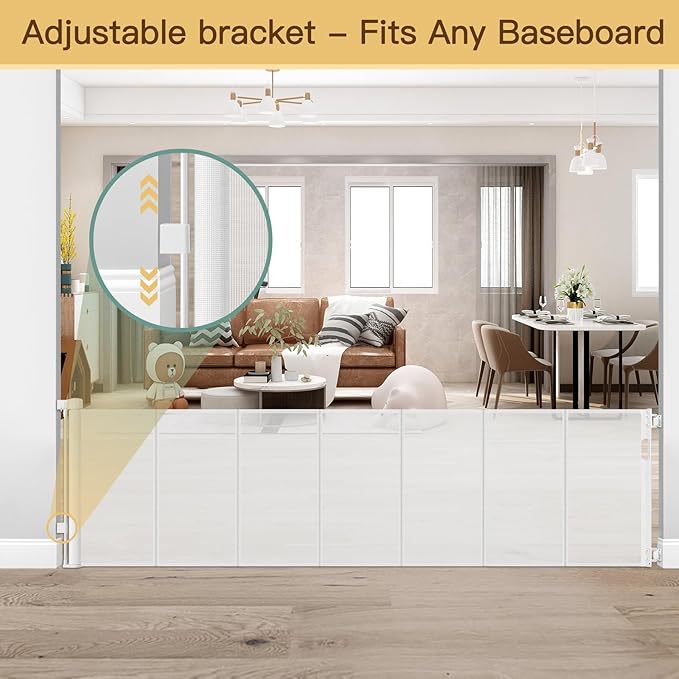 Reinforced 100 Inch Retractable Baby Gates for Doorways Extra Wide to Prevent Crawling Through, 8 ft Extra Long Retractable Pet Gate for Dogs, Safety Outdoor Baby Gate for Deck, Porch, Patio, White