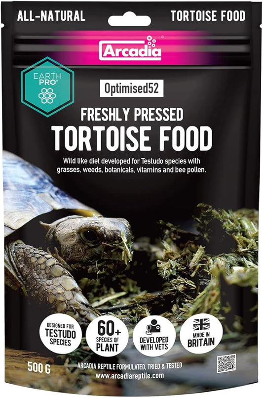 Arcadia Optimised52 Freshly Pressed Tortoise Food 500G – All-Natural Tortoise High Fiber Diet with 52 Species of Grasses Herbs and Flowers, Complete Reptile Food with Bee Pollen, Calcium & Probiotics