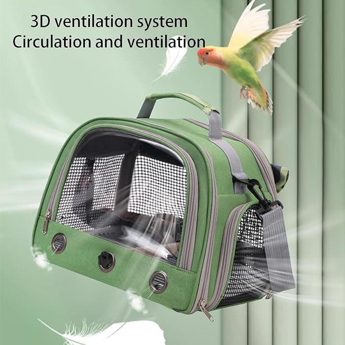 Parrot Carrier Parrot Travel Cage Panoramic View Breathable with Perch Removable Tray Food Cup Standing Net for Conures Parakeet Budgie (Pink)