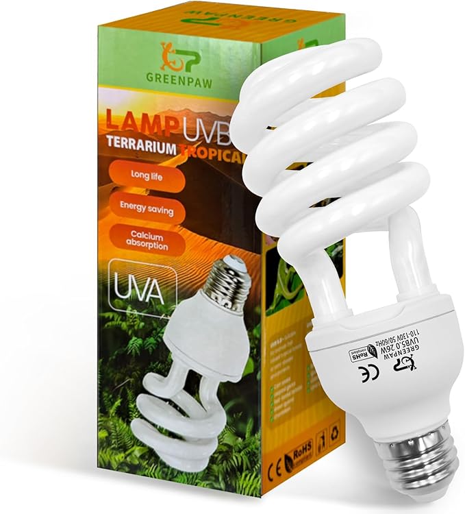 UVB Reptile Light, 5.0 26W UVA UVB Light for Reptiles, Spiral Compact Fluorescent UVB Bulb for Chameleons Tortoise Iguanas and Snakes
