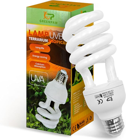 UVB Reptile Light, 5.0 26W UVA UVB Light for Reptiles, Spiral Compact Fluorescent UVB Bulb for Chameleons Tortoise Iguanas and Snakes