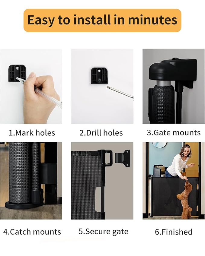 AOURMKOOP Retractable Baby Gate,Mesh Baby Gate or Mesh Dog Gate,33" Tall,Extends up to 55" Wide,Child Safety Gate for Doorways, Stairs, Hallways, Indoor/Outdoor（Black,33"x55"
