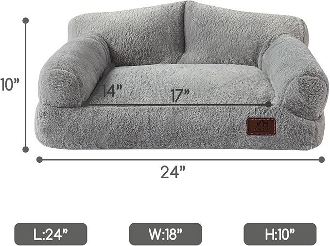 Hollypet Fluffy Dog Cat Bed Pet Couch Beds Plush Soft Warming Washable Puppy Bed for Small Medium Dogs and Large Cats, Silver Gray, 24" L x 18" W x 10" Th