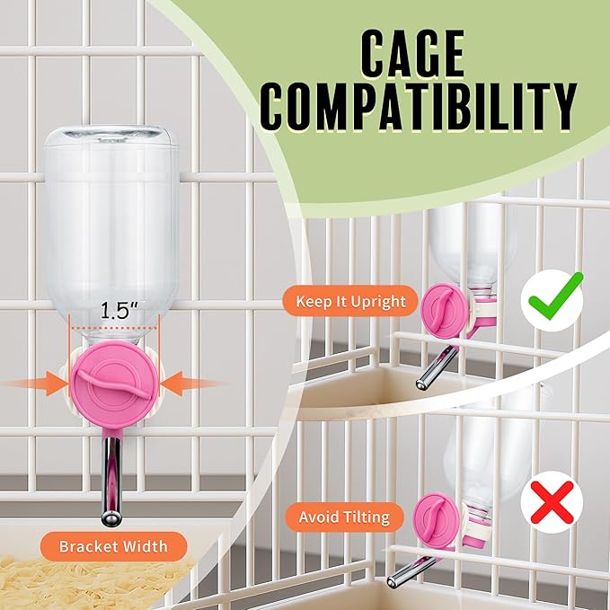 Choco Nose Patented No-Drip Water Bottle/Feeder for Guinea Pigs/Hamsters/Bunnies/Ferrets/Other Small Pets, Critters and Animals - for Cages, Crates or Wall Mount. 10.2oz. Nozzle 10mm, Pink 2pk(C128)