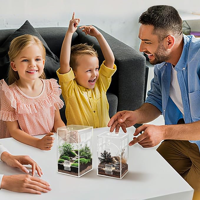 Jumping Spider Enclosure, Acrylic Insect Terrarium, Praying Mantis Habitat, No Assembly Required, 2-Size Kit