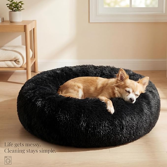 nononfish Puppy Beds for Small Dogs Washable 19" Black Calming and Anxiety Pet Beds Fluffy and Plush Durable Small Dog Bed