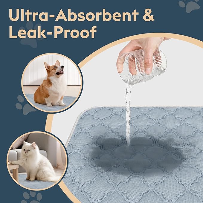 FunFurry Washable Super Absorbent Pee Pads - 2 Pack Reusable Waterproof Pet Training Pads with Paw Shape Non-Slip Backing (Light Grey, 36" x 48")