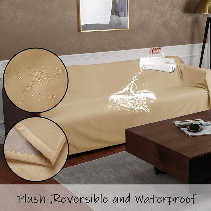 Ameritex Pet Bed Blanket Reversible 100% Waterproof Velvet Super Soft for Sofa and Bed (52x82 Inches, Cream+Sand)