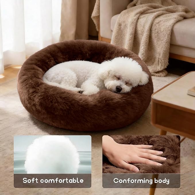 Comfort Donut Dog Bed for Small Dogs, Cat Bed & Pet Bed for Indoor Use, Medium Size with Soft Plush, Round Dog Beds for Large Dogs and Cats(Coffee,36''Lx36''Wx8''Th)