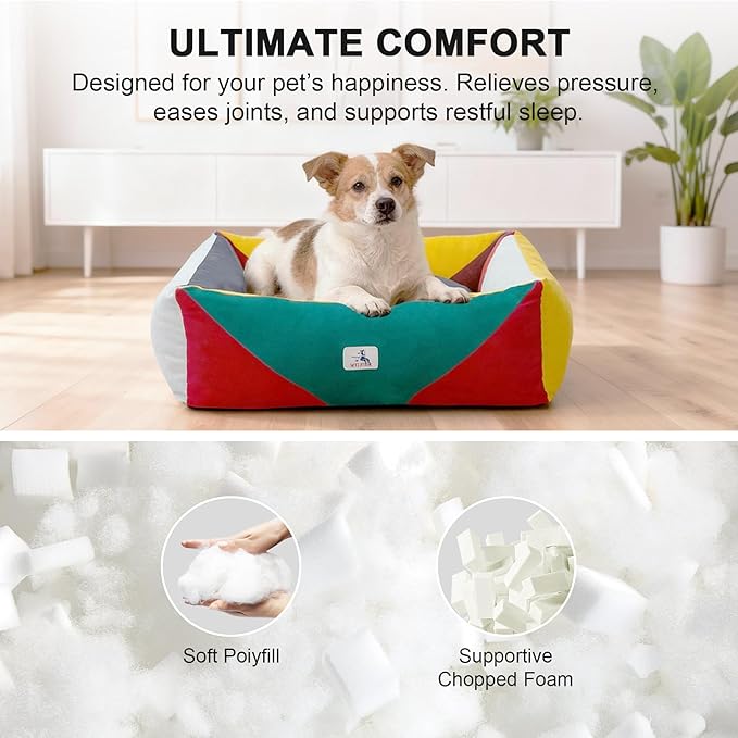 290 GSM Cotton Canvas Dog Couch Bed, Washable Removable Cover, Tough Bolster with Supportive Chopped Foam, Anti-Slip Bottom (Medium)