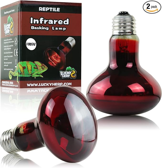LUCKY HERP 100W Reptile Heat Lamp Bulb 2 Pack, Amphibian Infrared Basking Spot Light Bulb, Red Heat Lamp Bulbs for Reptiles, for Turtle, Bearded Dragon, Lizard, etc