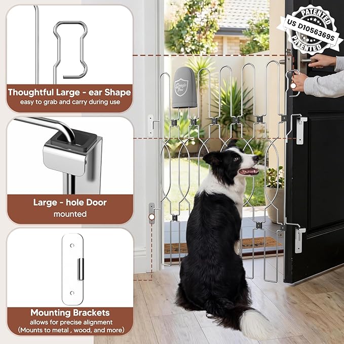 Snagle Paw Extra Tall Metal Retractable Door Barrier, 28.4" Wide 35" Tall Safety Dog Gate for Front Door,Easy Install Retractable Pet Gate for Recreational Vehicle,Doorways