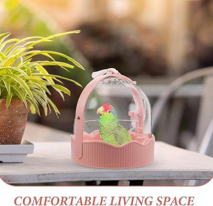 Portable Parrot Cage with Ventilation Mesh, Lightweight Travel Carrier for Conures and Small Parrots, Large Space Outdoor Birdcage in Soft Pink for Bird Transport