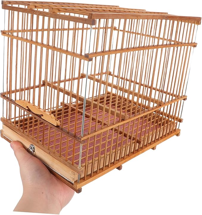 Toyvian Lightweight Bamboo Bird Cage for Small Birds Portable Woven Canary Carrier Handle for Indoor and Outdoor Travel Sturdy Design for Parakeets and Budgies