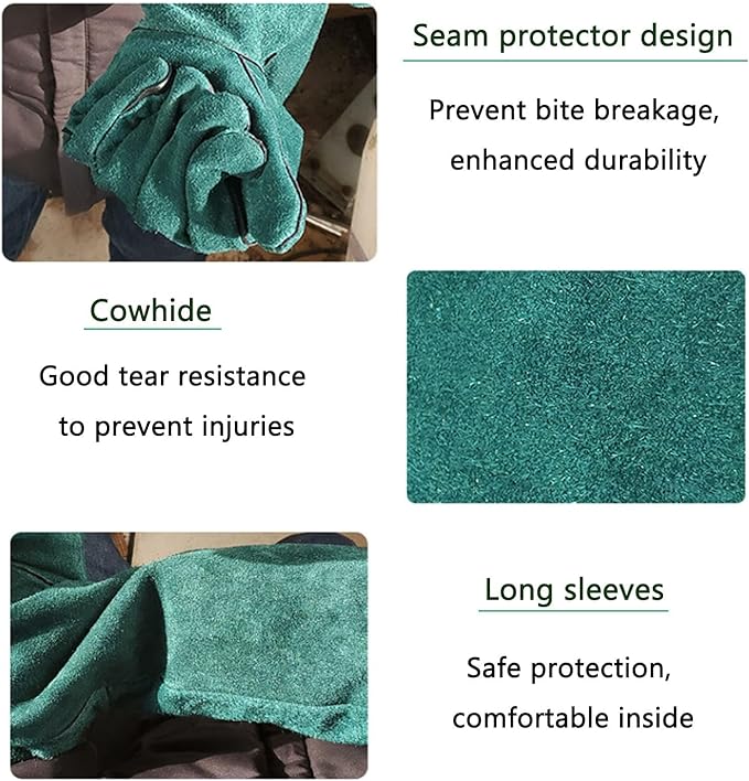 Hamiledyi Animal Handling Gloves Bite With Hook Proof Reinforced Leather Padding Dog Cat Scratch Bird Falcon Protection Grabbing For Reptile Squirrel Snake Bite Lizard Boa Bbq 23inch