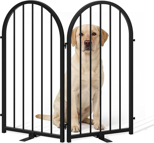 PUPETPO Full Metal Dog Gate for Indoor Outdoor, 32" Tall Free Standing Pet Dog Fence, 36" Wide Arched Pet Gates for Stairs, Hallways, Doorways, Kitchen, Decks, Yards (Black, 2 Panels)