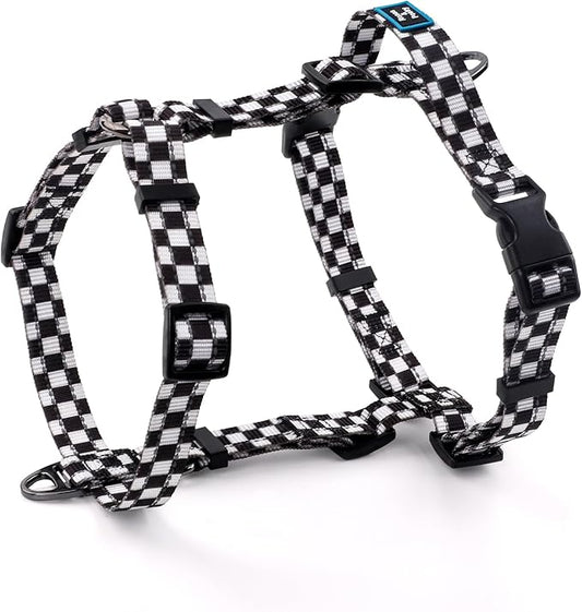 Roses&Poetry Dog Harness for Large Dogs, 6 Point Adjustable Fit No Pull Harness with Handle for Control and Easy Walking, Reflective Pet Halter Harnesses（Blackwhite-L）